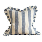 Hallie Ruffled Linen Cushion Cover – Blue Stripe