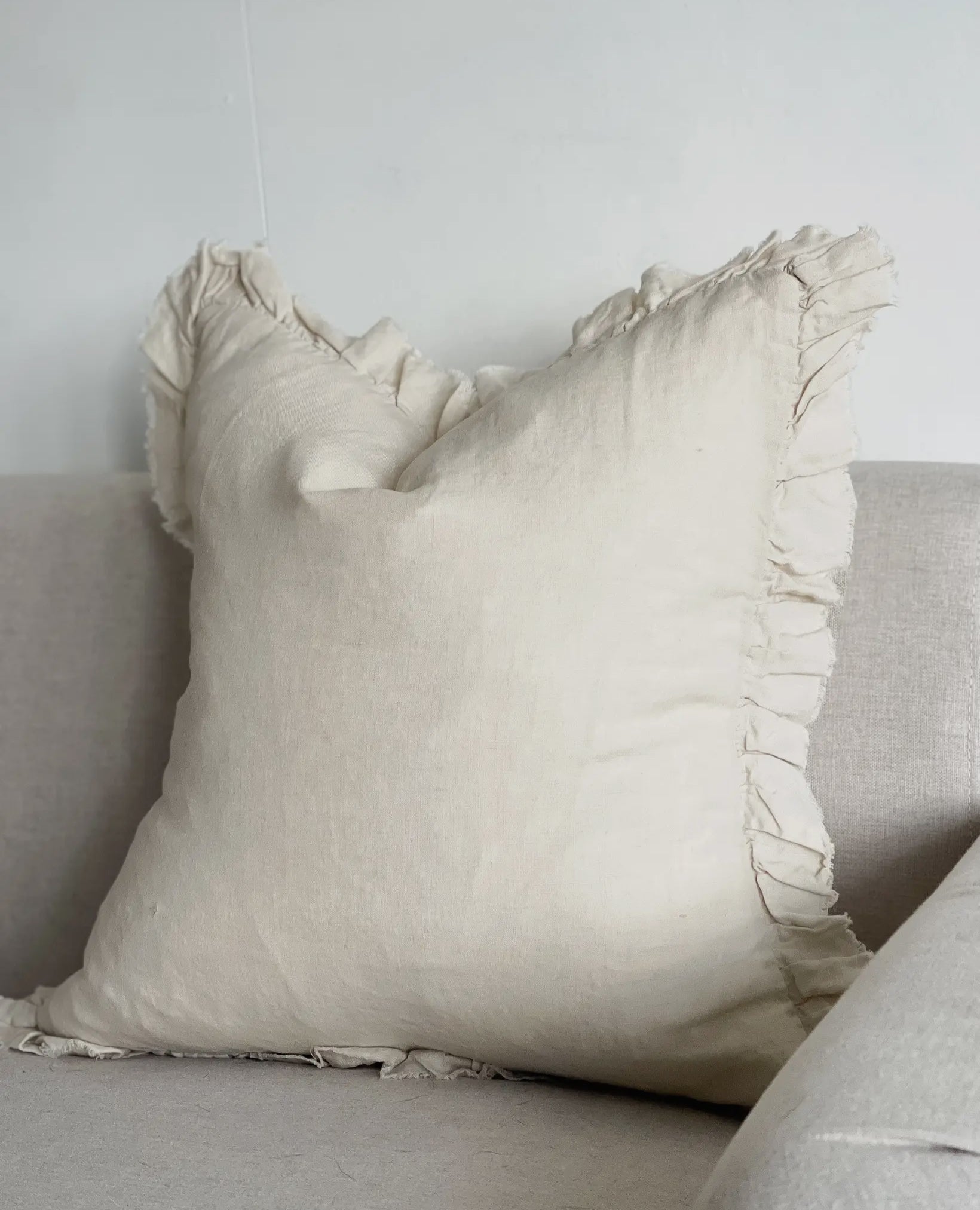 HALLIE - Cream Ruffled Linen Cushion Cover
