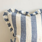 Hallie Ruffled Linen Cushion Cover – Blue Stripe