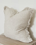 HALLIE - Natural Beige Stripe Ruffled Linen Cushion Cover