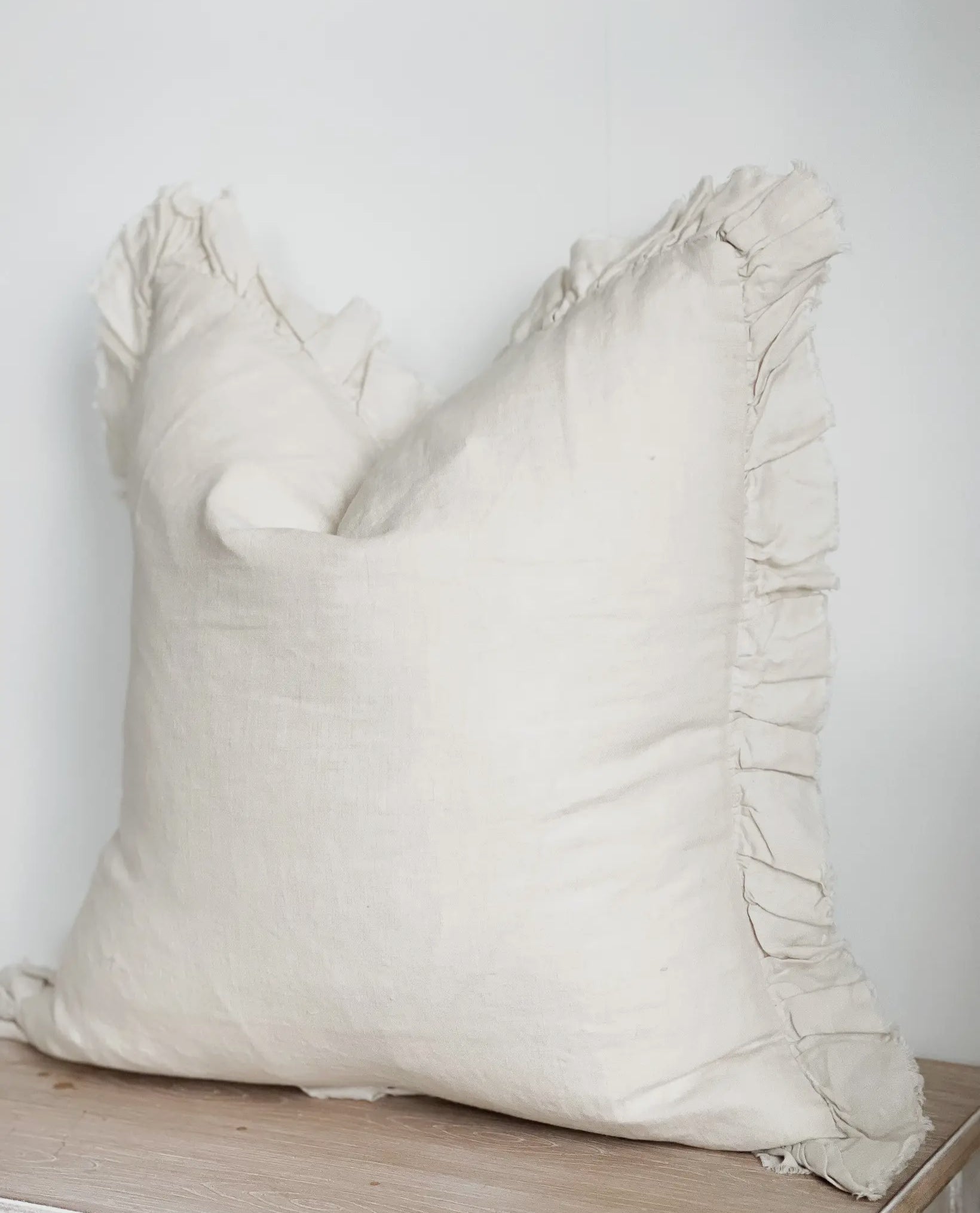 HALLIE - Cream Ruffled Linen Cushion Cover