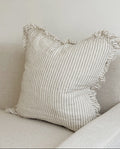 HALLIE - Natural Beige Stripe Ruffled Linen Cushion Cover
