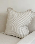 HALLIE - Natural Beige Stripe Ruffled Linen Cushion Cover