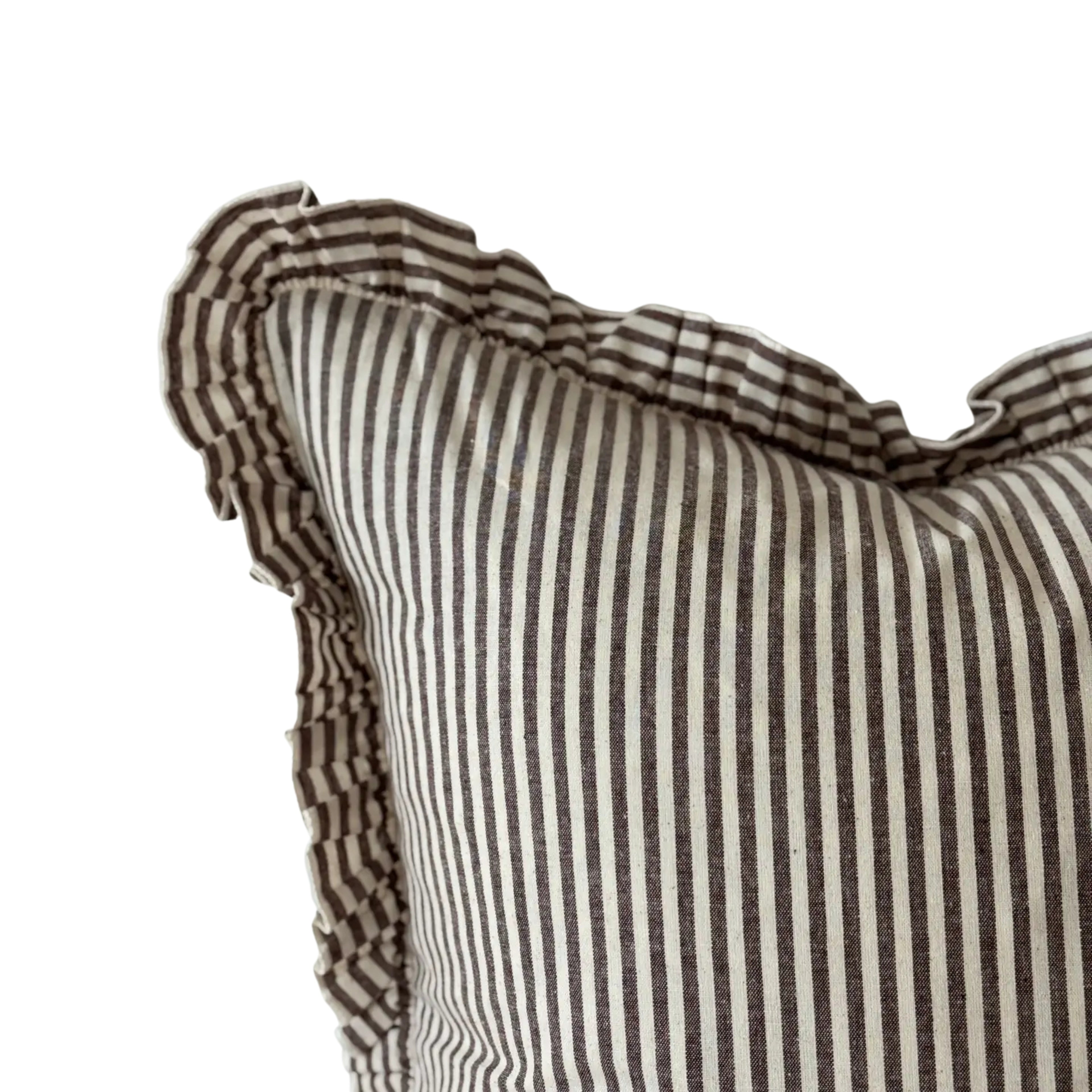 Darcy Dark Brown Stripe Ruffled Cushion Cover
