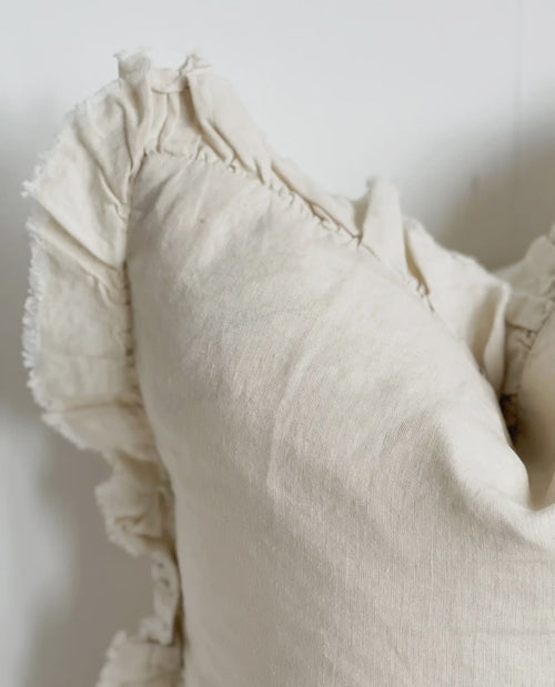 HALLIE - Cream Ruffled Linen Cushion Cover