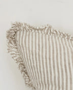 HALLIE - Natural Beige Stripe Ruffled Linen Cushion Cover