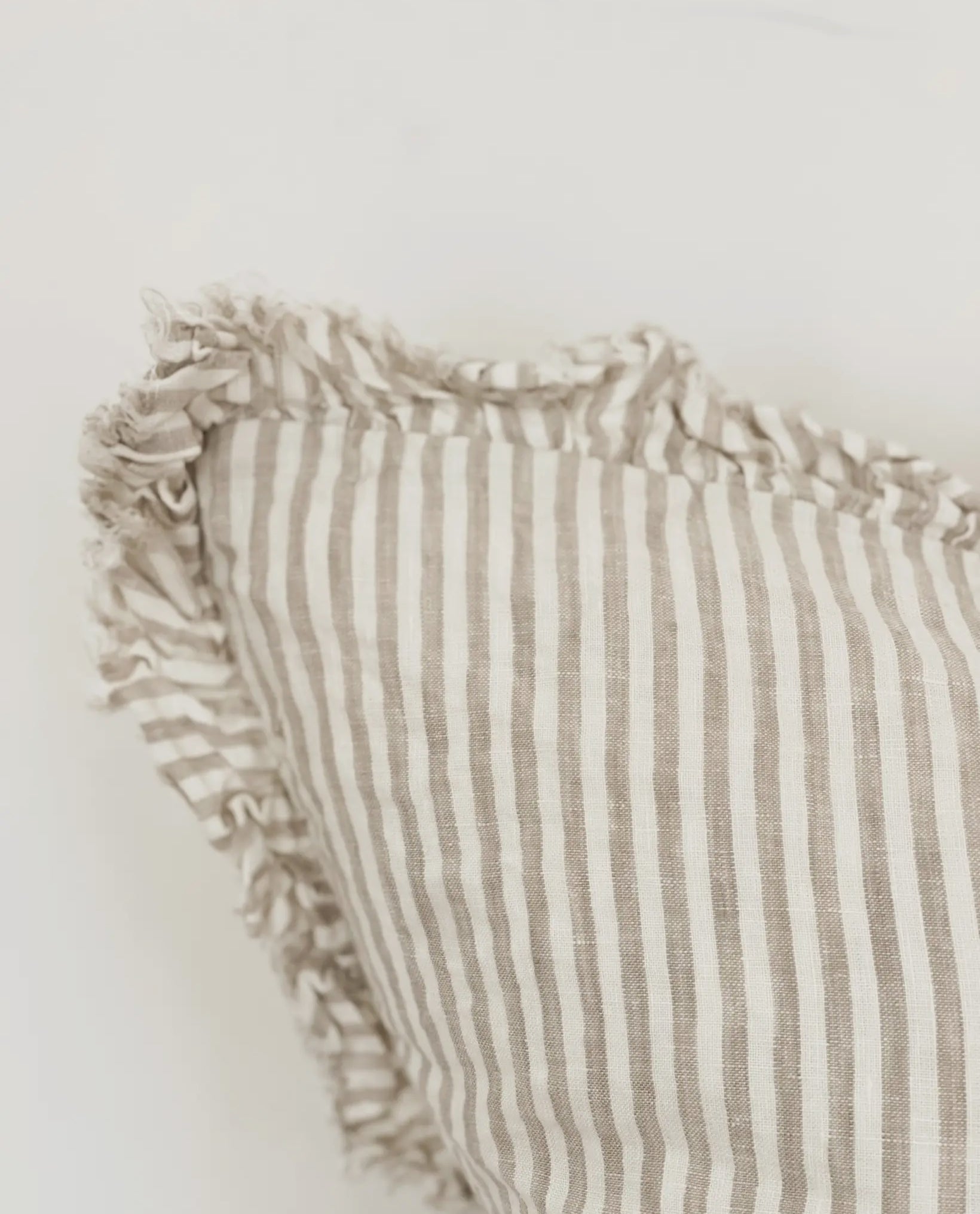 HALLIE - Natural Beige Stripe Ruffled Linen Cushion Cover
