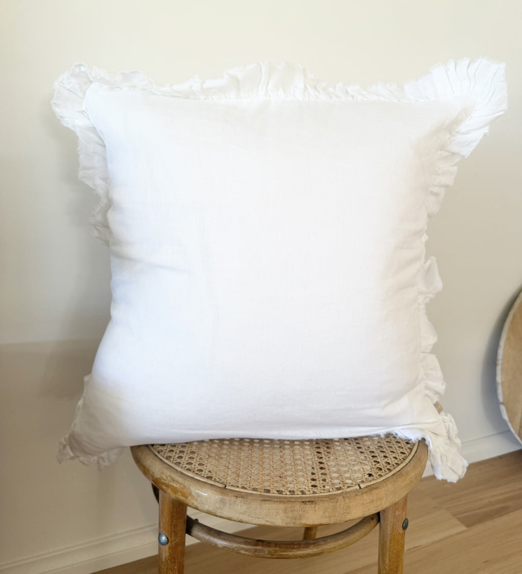HALLIE White Ruffled Cushion Cover