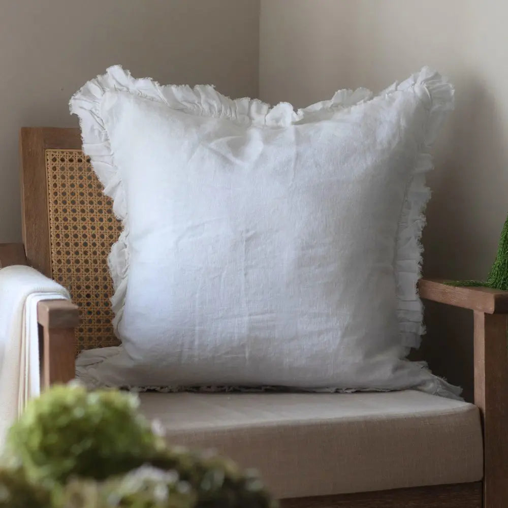 HALLIE White Ruffled Cushion Cover