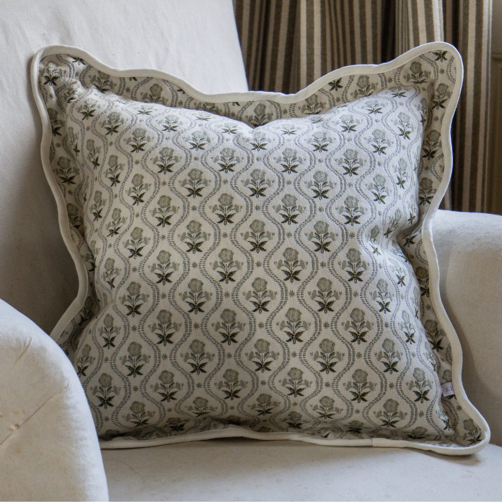 CHLOE - Sage Print Scalloped Edge Cushion Cover